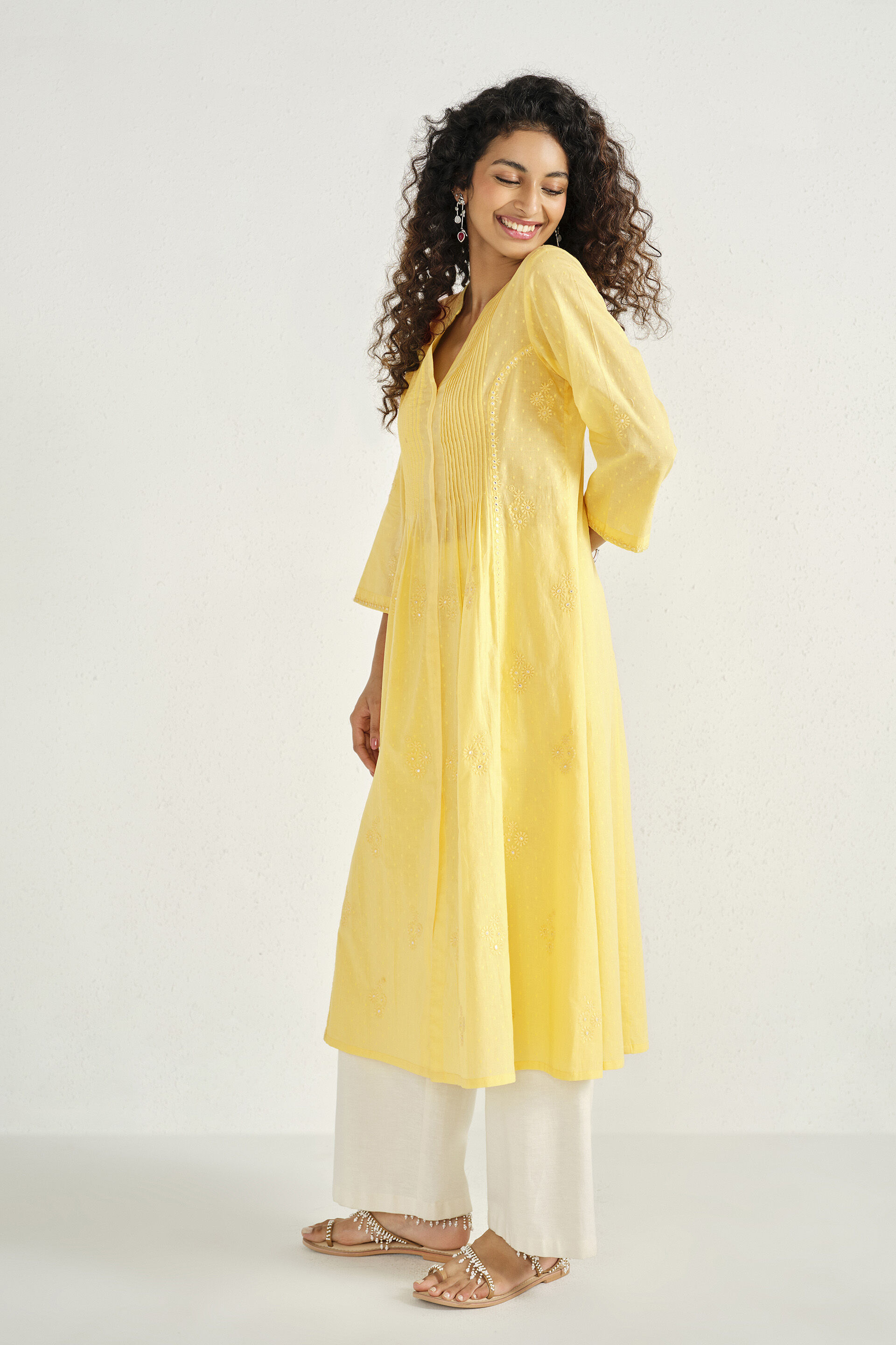 Sunny Yellow Embroidered Kurta, Yellow, image 4